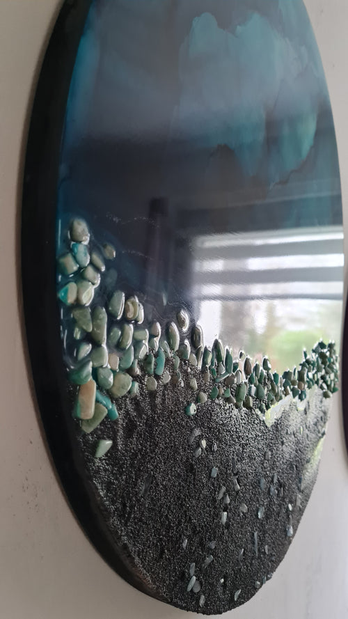 Abstrakte Kunst aus Epoxidharz - Amazonite Ocean 60 cm