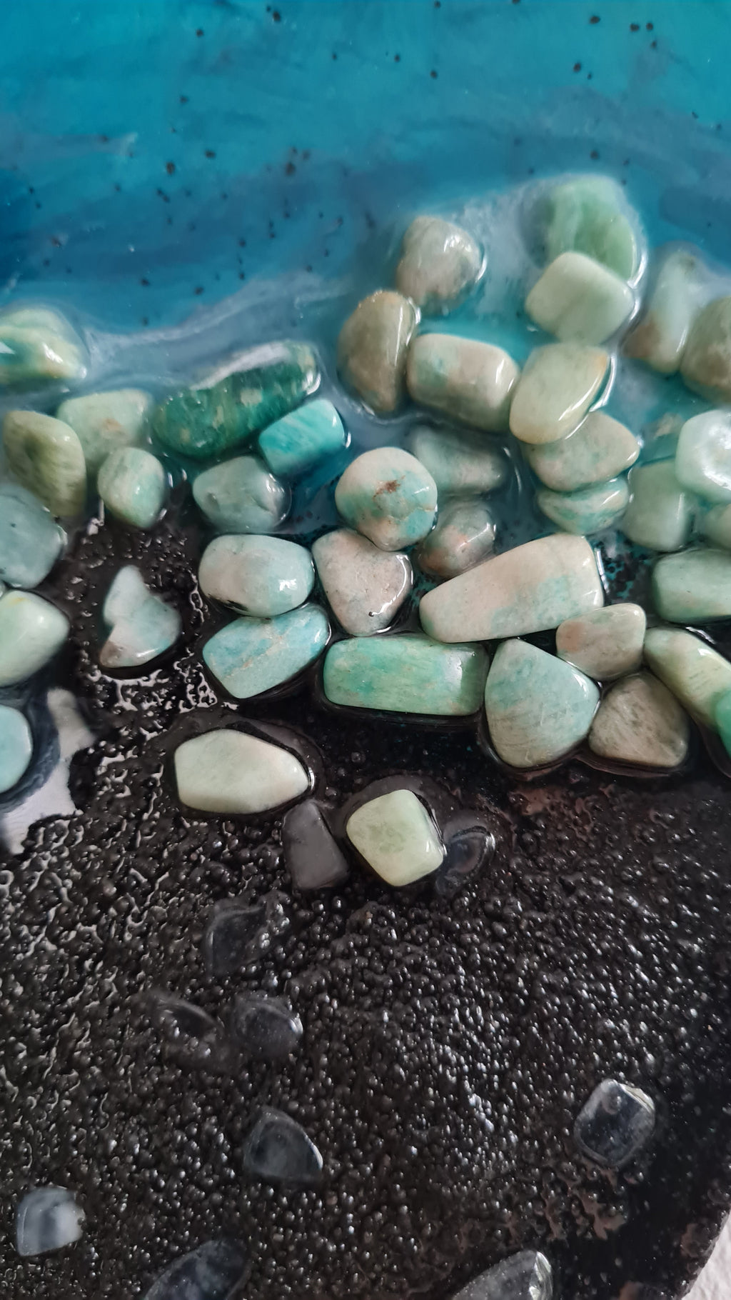 Abstrakte Kunst aus Epoxidharz - Amazonite Ocean 60 cm