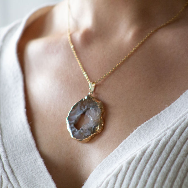 Kette mit Anhänger - Achatscheibe Druse #1