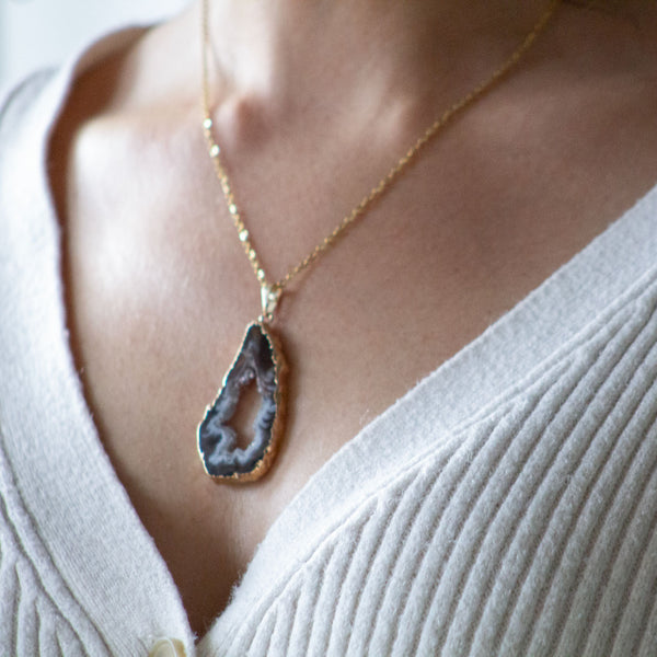 Kette mit Anhänger - Achatscheibe Druse #2