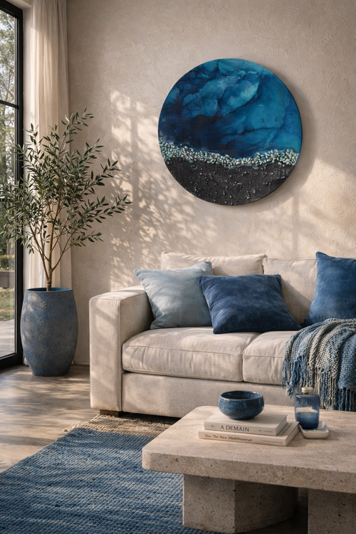 Abstrakte Kunst aus Epoxidharz - Amazonite Ocean 60 cm