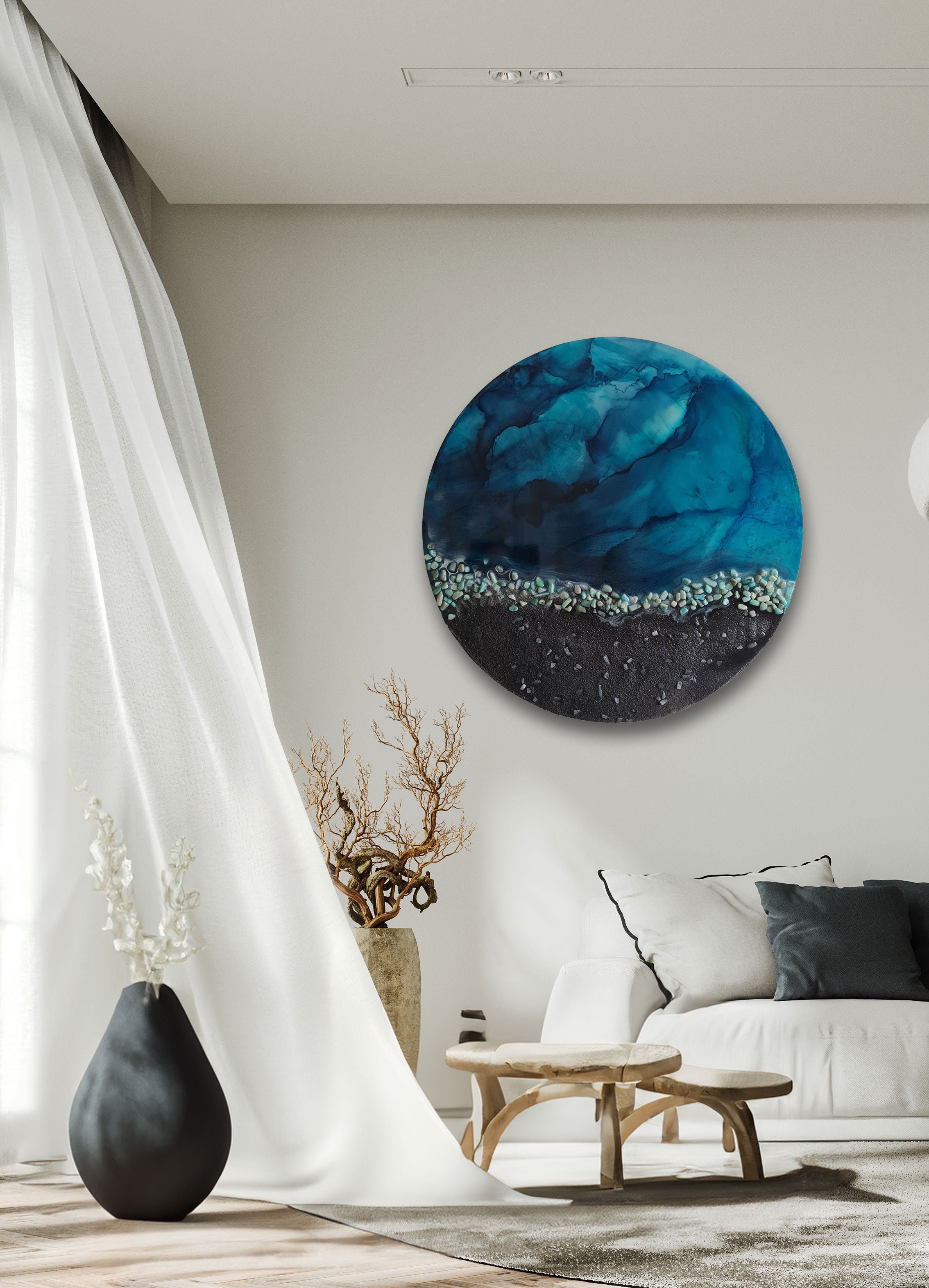 Abstrakte Kunst aus Epoxidharz - Amazonite Ocean 60 cm